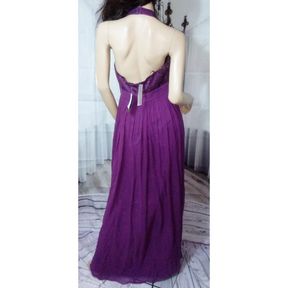 Grape plum purple rose halter maxi dress gown 10 - Picture 5 of 9